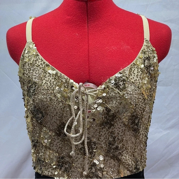 Venus sequence beaded tan top velvet skirt body on evening/club dress size 2 - Picture 16 of 16